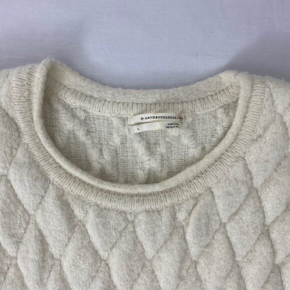 Anthropologie Find Me Now Puff Sleeve Quilted Sweater Ivory Size Large - Picture 7 of 16